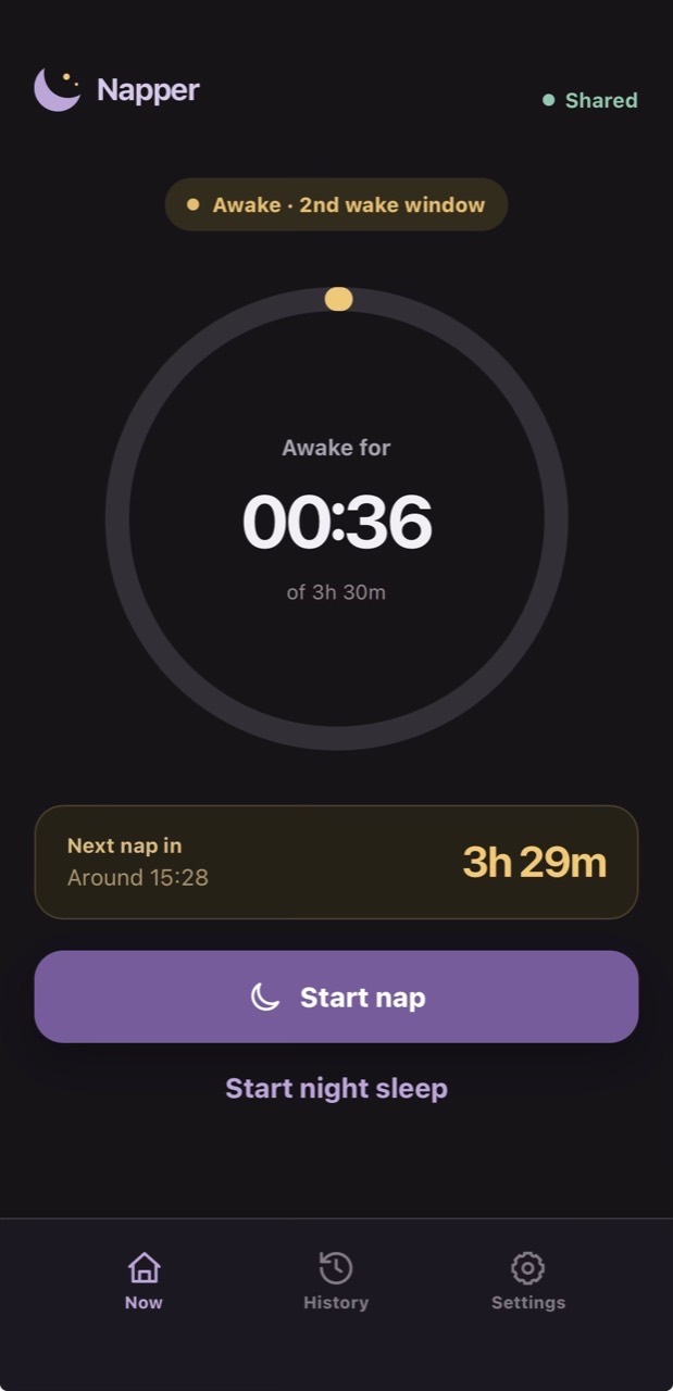 Napper shared sleep tracker interface